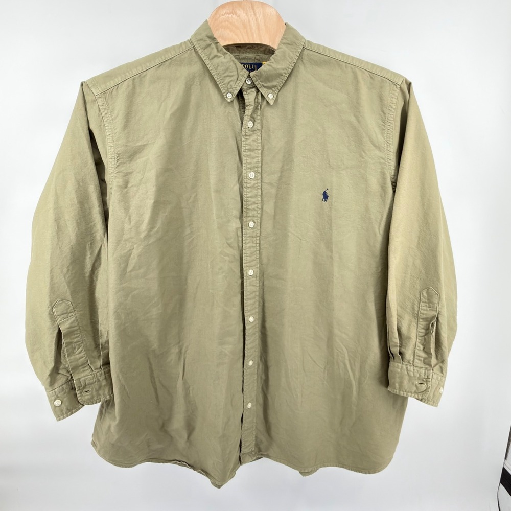 Polo Ralph Lauren Button Front Mens 3XB Khaki Classic Fit Cotton Long Sleeve